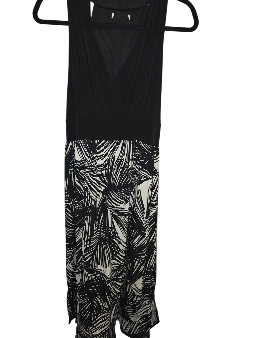 Women's Palm Print Maxi Dress, V-neck, Sleeveless, Summer Resort Coastal Size Lg - Picture 6 of 8